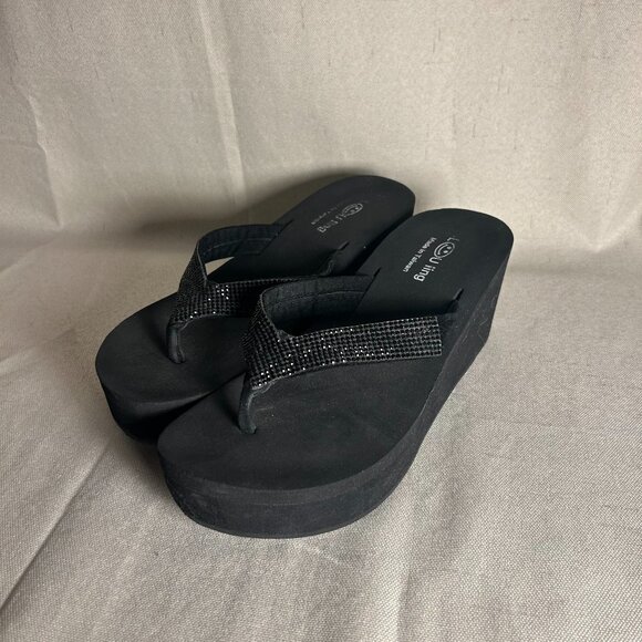 Shoes - 🖤✨ Y2K Black Foam Rhinestone Platform Sandals ✨🖤